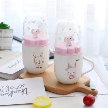 

Cartoon Pink Rabbit 3D Micro Landscape Coffee Mug Children Kids Milk Cup Creative Split Type Lid Canecas Tazas Para Taza Cafe
