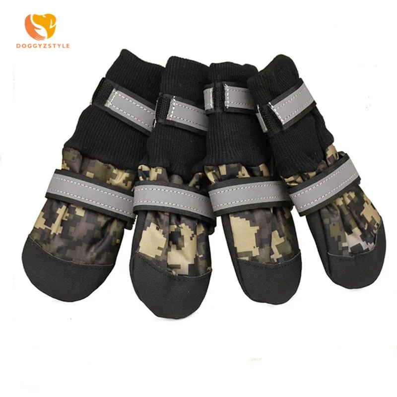 4pcs Waterproof Soft soled Dog Shoes Reflective Large Dog Walking Shoes