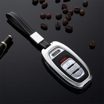 

Car Key Case Key Holder Cover Auto Key Shell With Leather Chain Ring For Audi A4L/A6L/A5/S6/Q5/A7/A8L Smart Key Accessories