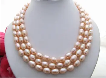 

charming 9-10mm natural Australian south sea gold pink pearl necklace 48"14K go