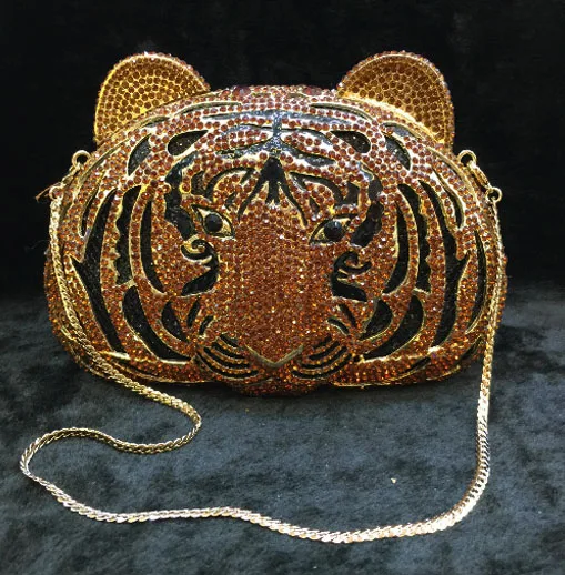 Подарочная коробка кристаллы тигра форме сумка Для женщин вечерние клатч Сумки женские Свадебные Металл Рамки Сумочка Кошелек Выходные