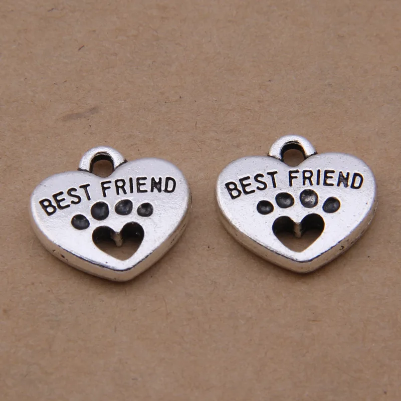 

Daisies 120pcs 14mm*15mm Diy Jewelry Accessory Antique Silver Plated Paw Print Best Friend Heart Shape Charm For Jewelry Making