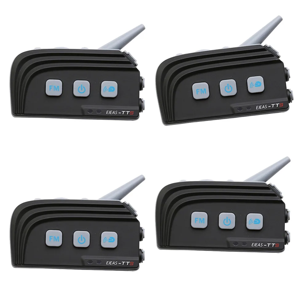 

4PC EJEAS TTS Dual Bluetooth Intercom Motorcycle Helmet BT Headset Kit Max 4Riders Moto Interphone Communication System With FM
