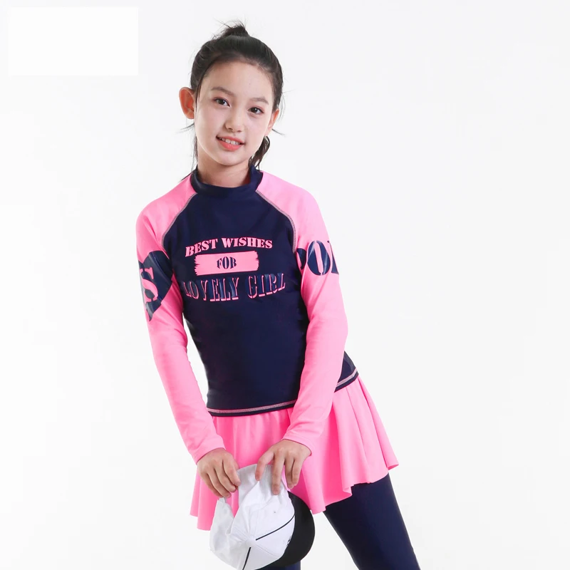 Rashguard Купальник для девочек подростков с длинными рукавами стеганая рубашка