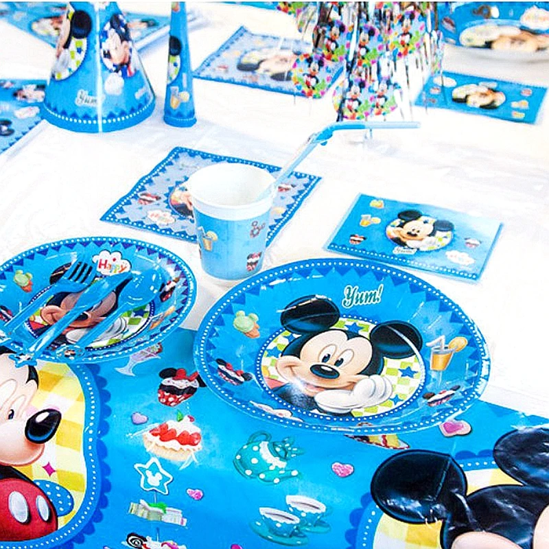 

Mickey Theme Disposable Party Tableware Kids Birthday Party Decor Plate Cup Straw Napkins Gift Bags Party Supplie