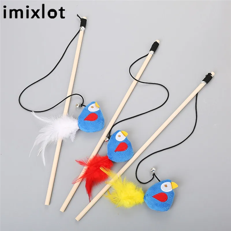Imixlot Funny Cat Interactive Toys Portable Colorful Feather With Bells Wooden Rod Pet Toy Products | Дом и сад