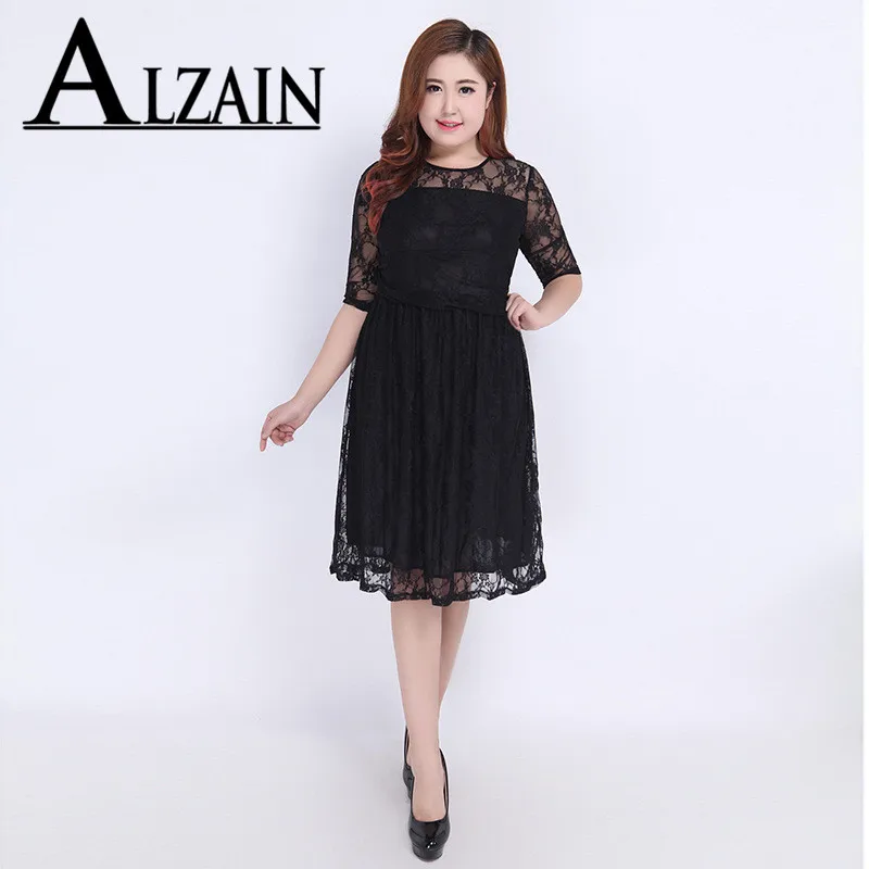 Plus Size O-Neck Half Sleeve Lace Elegant Dress 2020 Women Fashion Sexy Office Club Work Ladies Dresses Big Size Vestido black plus size dresses 4xl short lantern sleeve lace patchwork o neck office lady birthday evening occasion dress dropshipping