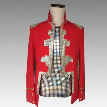 

Europe and the United States 2019 new bar male singer stage performance domineering red costumes personality suit men