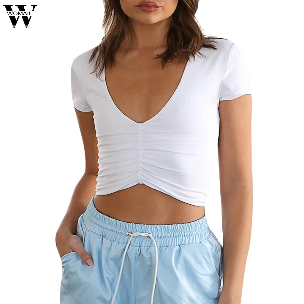 Womail tank top mujer Casual Short Sleeve V Neck Short Vest Tank Tops