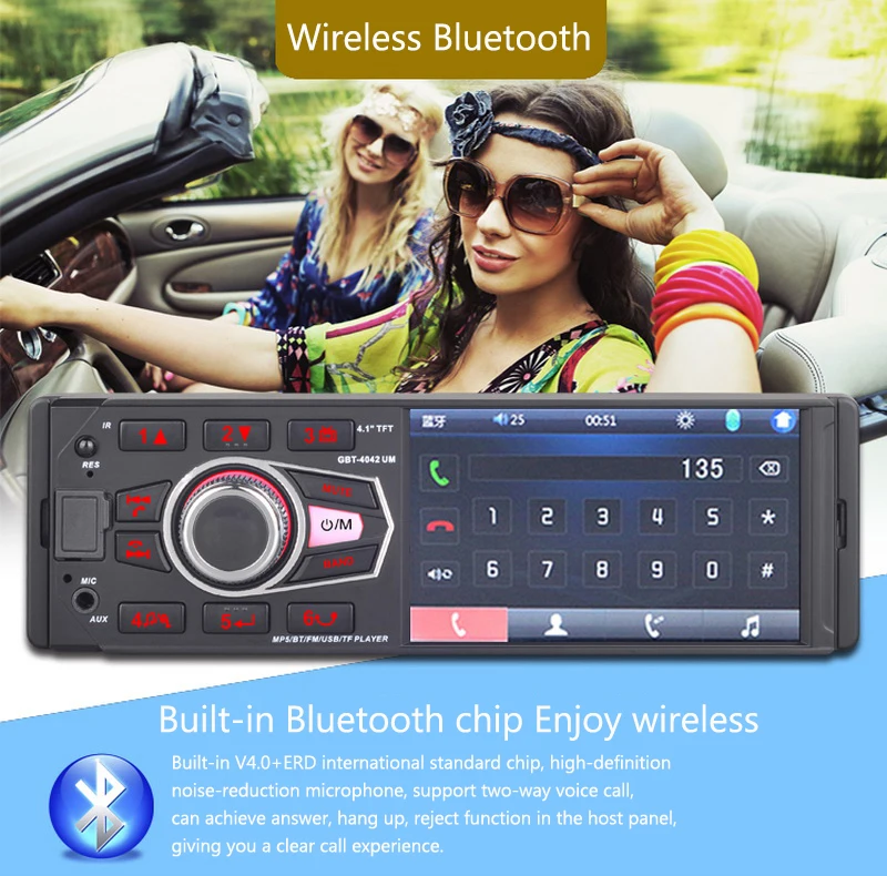 Автомагнитола 1 Din 4032UM 4 дюйма Bluetooth FM/USB/AUX in/SD MP3 HD 1080P экран|Автомобильные