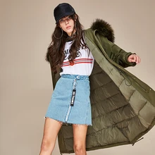 JAZZEVAR зимний женский 90% топ белый пуховик на утином пуху оверсайз длинный пуховик большая парка с капюшоном из натурального меха енота