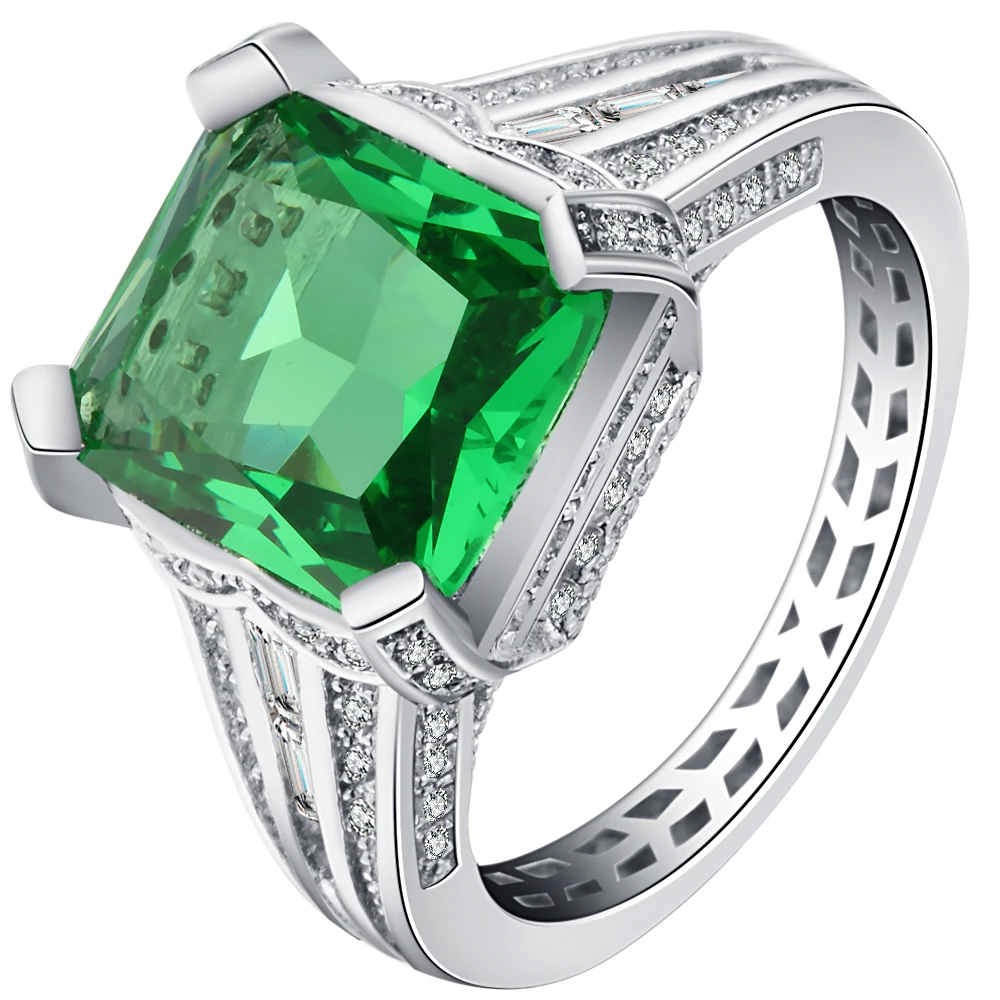 Refreshing Green Cubic Zirconia Simple Square Design Ring Silver Color