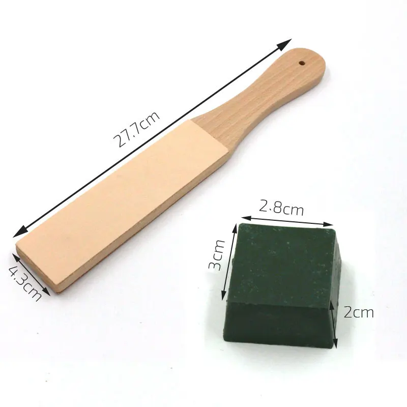 QJH Knife Sharpener Wooden Handle Leather Sharpening Tools Strop Handmade Razors Polishing Board And Polishing Wax Leather Paste