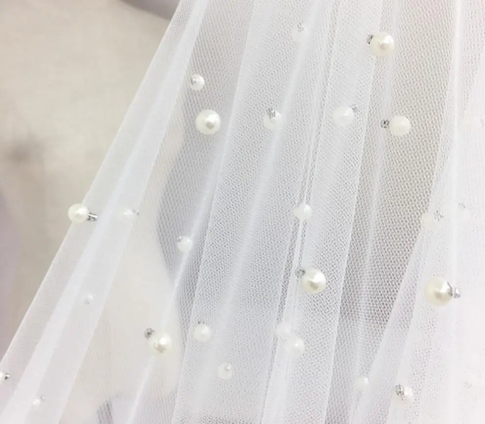 

1Yard Width 140cm Handmade Pearl Beaded chiffion Lace Fabric For Apparel Sewing Wedding dress Diy Doll
