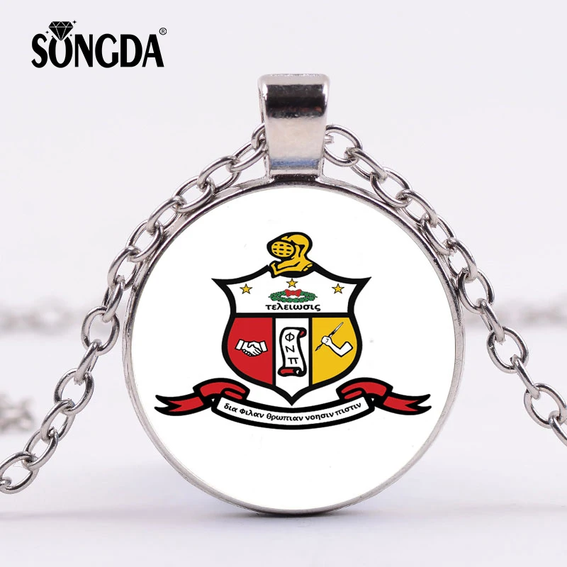 

SONGDA Kappaa Alpha Psi Logo Fraternity Necklace Sorority Group Greek Letter Color-printed Pendant Glass Crystal Gem Choker Gift