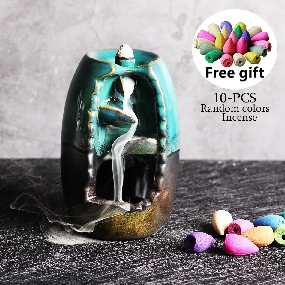 

New Censer Creative Incense Burner Backflow Incense Ceramic Crafts Incense Home Office Mountain River Handicraft Incense Holder