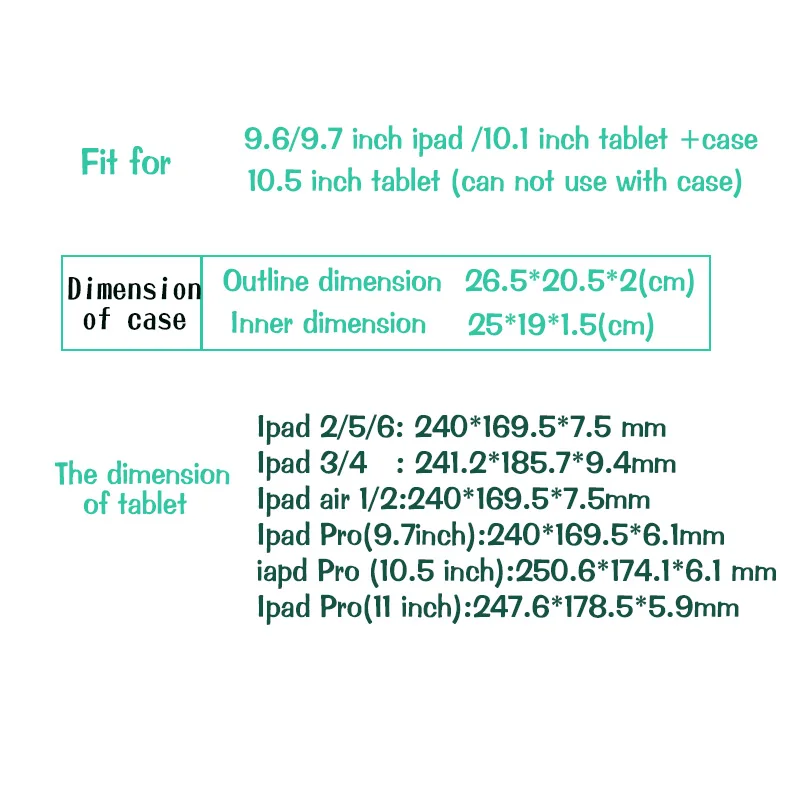 Защитный чехол для iPad 2/3/4/5/6 Tablet Конверт Сумка для 10,1 10,5 дюймов, универсальный держатель для 9,7 дюймов планшет