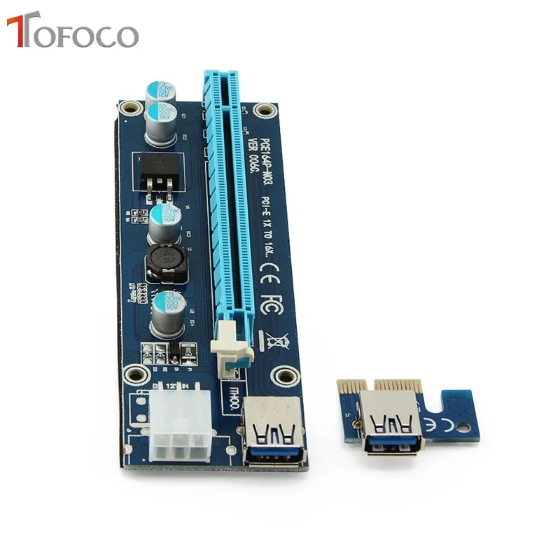 TOFOCO 60 см PCIE PCI Express Riser Card 1x до 16x с USB3.0 кабель SATA 6Pin Мощность кабель Riser для горного оборудования