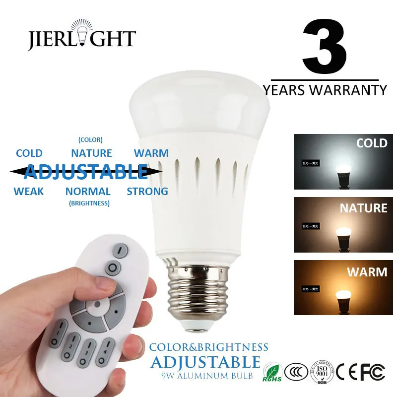

E27 Color Temperature Dimmable Led Bulb Lamp Lampada Led Ampoule Dimmer 25% 50% 100% Three Mode Hotel Kitchen Bulb Lamp