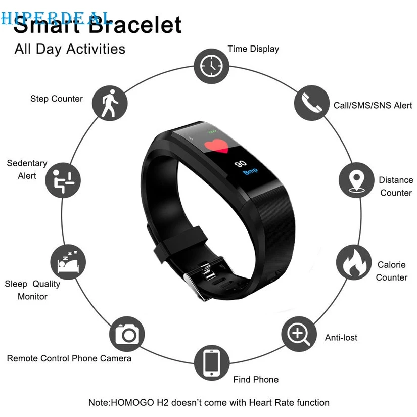 

HIPERDEAL Smart Bracelet IP67 Waterproof Fitness Pedometer Heart Rate Monitor Blood Presure Oxygen Color Touch Screen #J