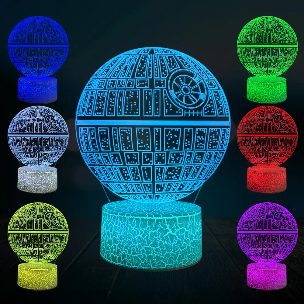 

Cartoon Star Wars Death Star 3D Lamp LED Bulb Acrylic Plate USB Flash RGB Night Light Touch Remote Multicolor Switch Table Desk