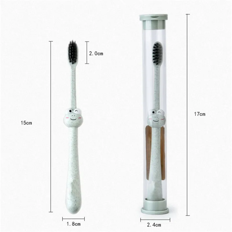 Новинка, 1 шт., Бамбуковая детская зубная щетка с мультяшными животными, натуральная пшеничная соломинка, безопасный уход за полостью рта, нано-антибактериальные мини-головки