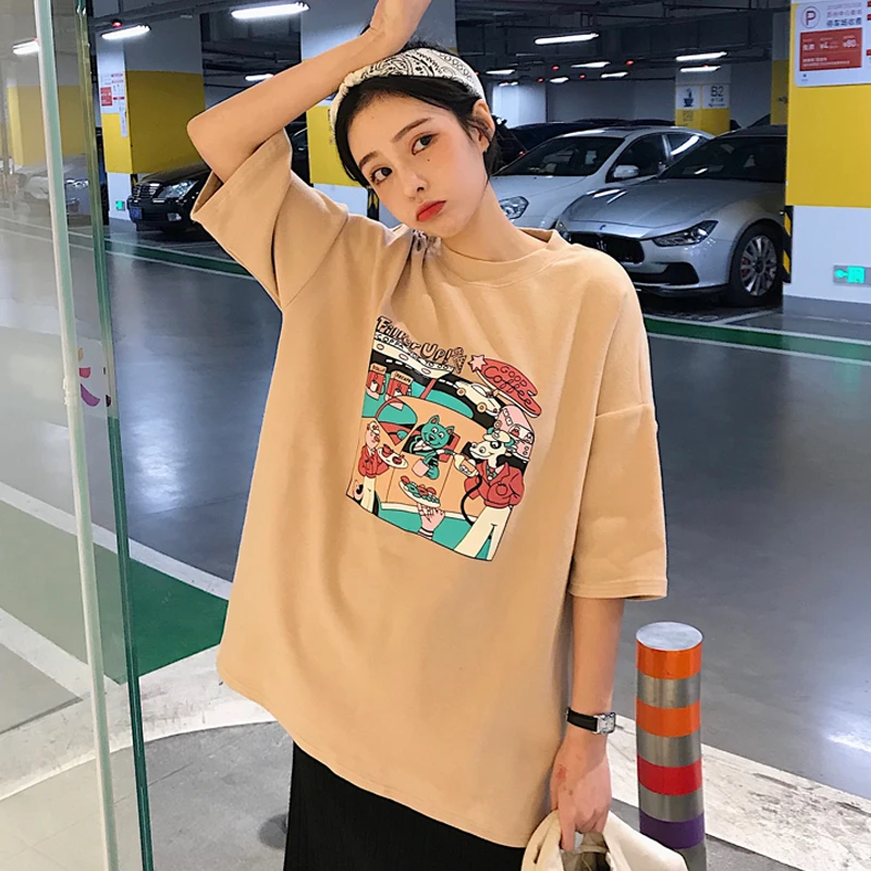 

T-shirts Women 2019 New BF Leisure Comfortable High Quality Womens Trendy Cartoon Harajuku Students Chic All-match Simple Summer