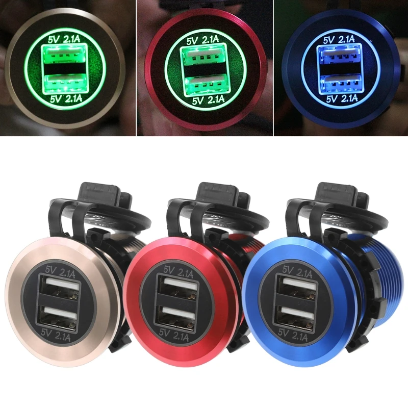 الألومنيوم 12 V 24 V دراجة نارية قارب سيارة شاحن USB مزدوج للجوال هاتف لوحي