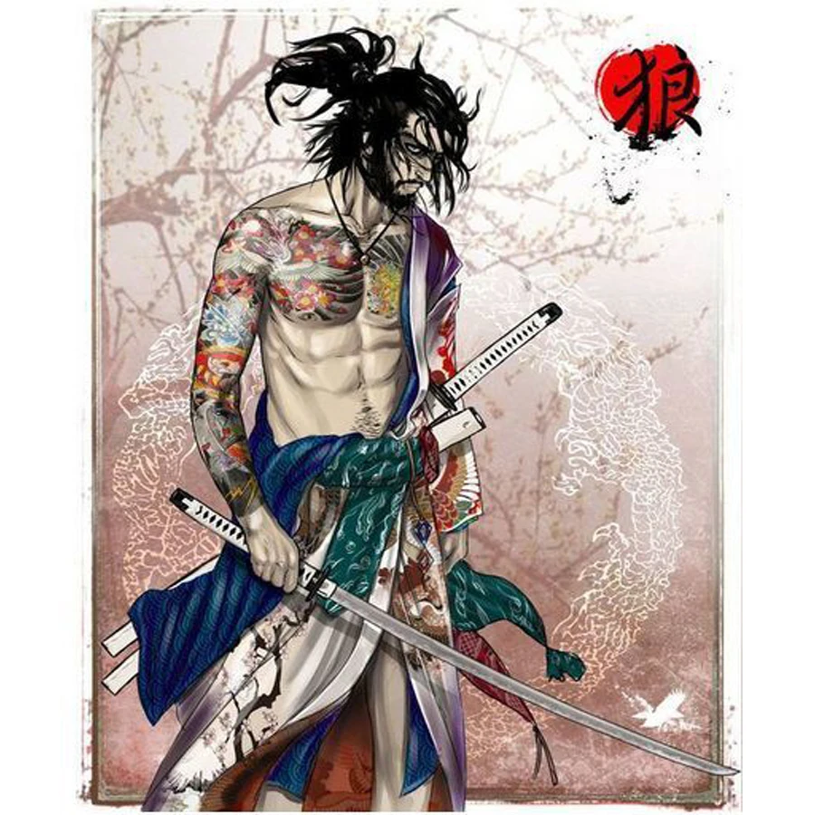 

5D Diamond Embroidery Japanese samurai Diy Diamond Painting Pictures Full Diamond Mosaic Needlework Canvas Christmas Gift