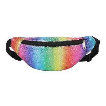 

Fashion Lady Shining Colorful Rainbow Beaded Sequins Waist Pack Bag Party Gifts