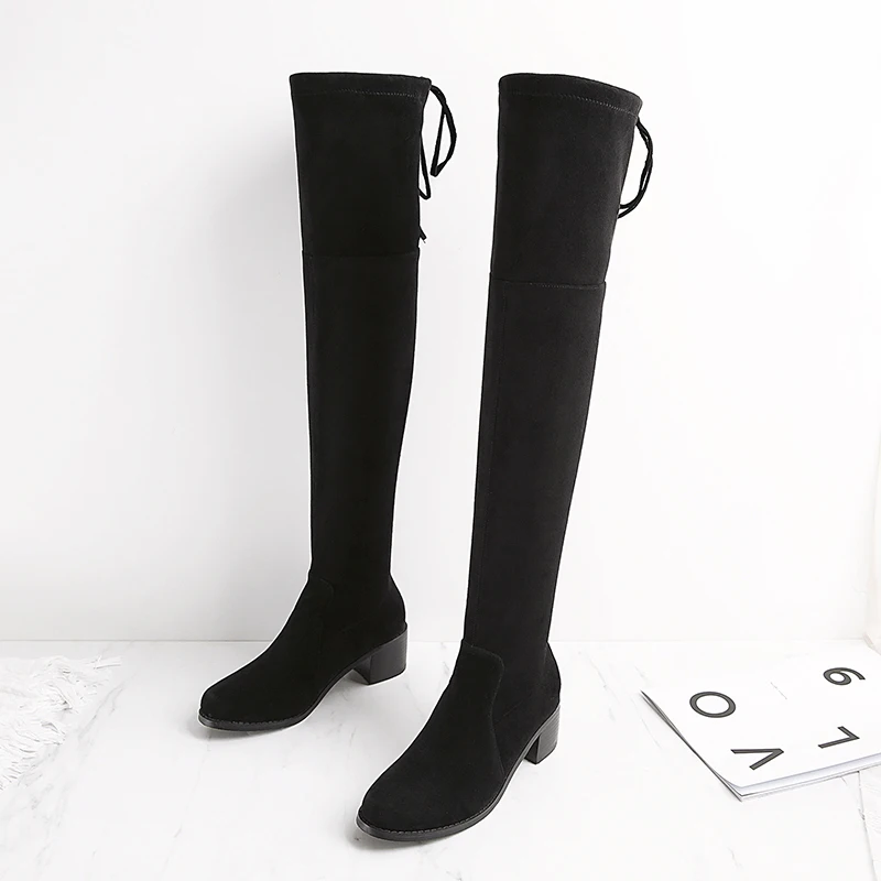 

Winter Over The Knee Boots Women Stretch Fabric Thigh High Woman Flat Boots Shoes High Leg Suede Long Boots Zapatos De Mujer
