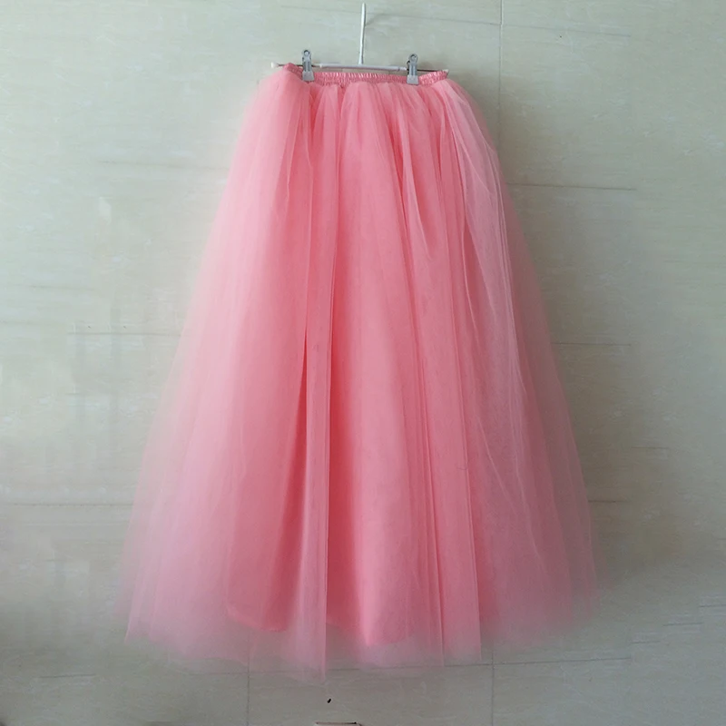 Макси юбка 6 слоев Тюлевая юбка Премиум сшитая с эластичной длиной 100 см длинная юбка женская летняя стильная юбка с высокой талией