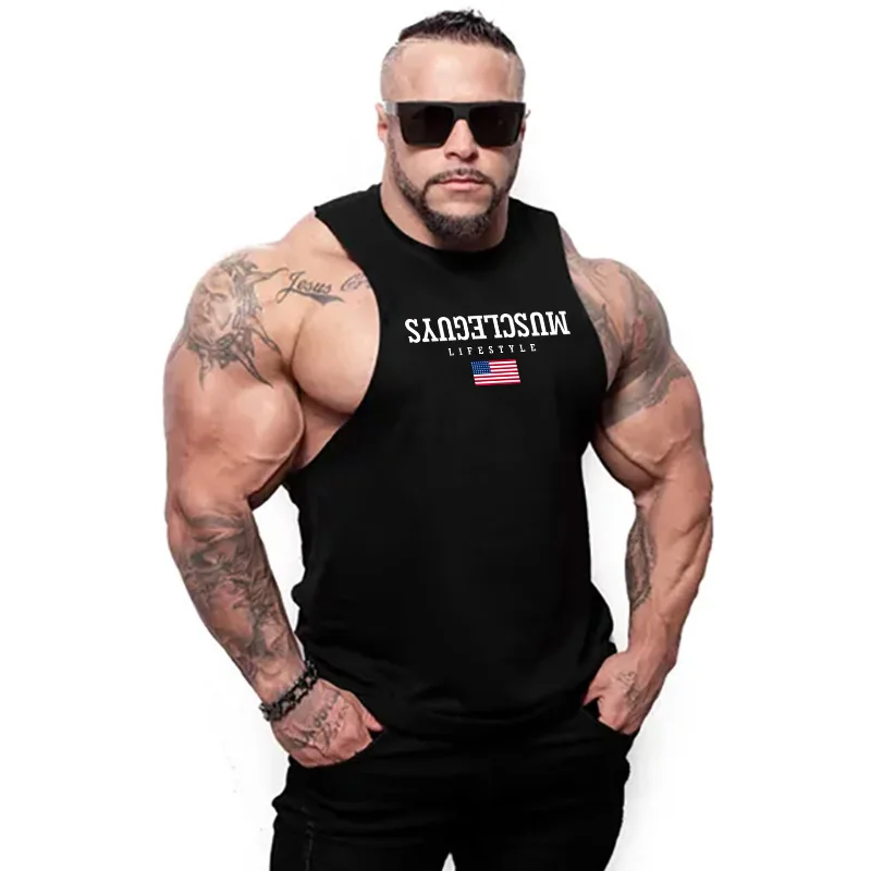 

Brand Clothing Bodybuilding Gyms Stringer Tank Top Men Fitness Sleeveless shirt Muscle guys New Summer Cotton Vest Men