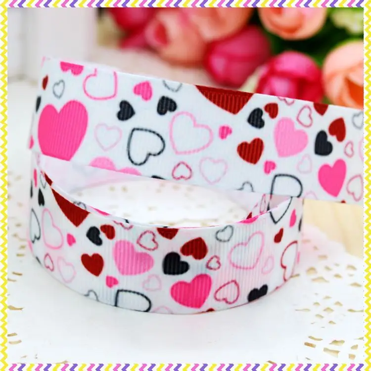 

DHK 7/8'' 5yards valentine heart printed grosgrain ribbon headwear hair bow diy party decoration OEM Wholesale 22mm C1099