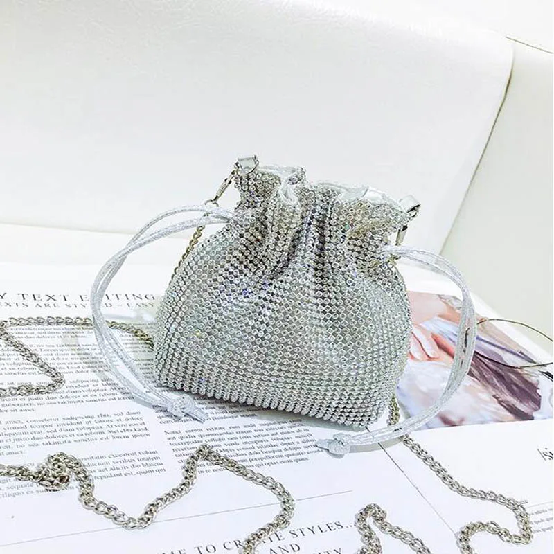 

Women Shoulder Bag Diamonds Bucket Pack Evening Small Crossingbody Bag Mini Drawstring Bags chain 030294