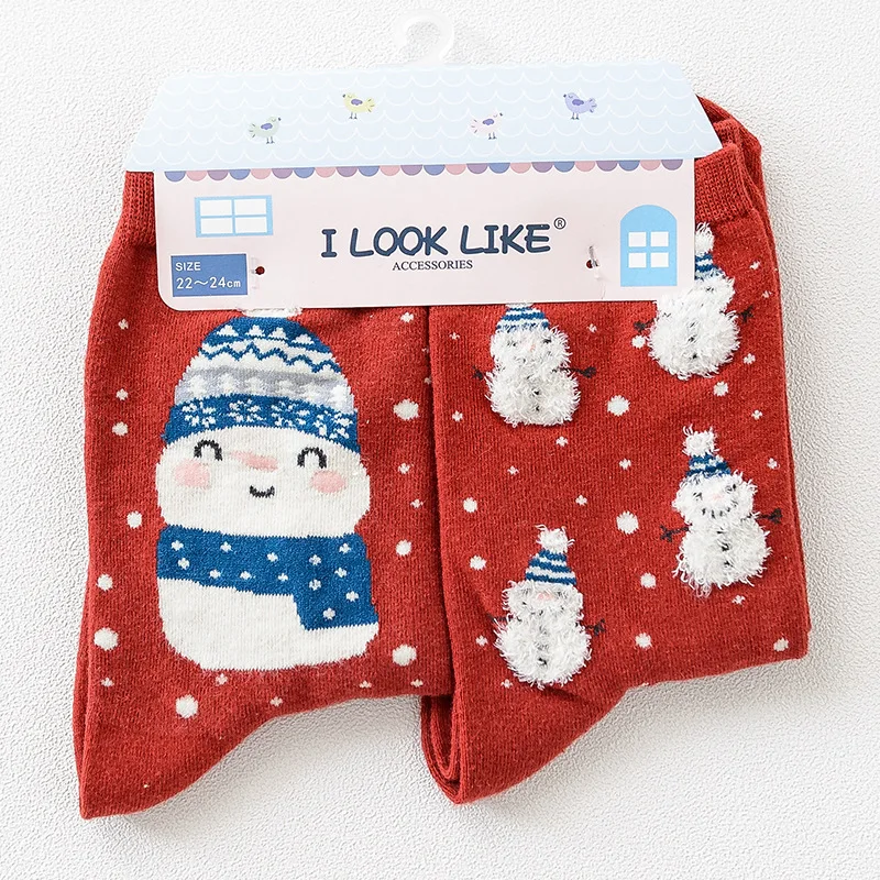 2 пара/лот прекрасный Мода снеговик длинноволокнистого хлопковые носки для Для женщин красный носок Творческий милые девушки мягкий зима-осень Mieas 10719 - Цвет: Snowman