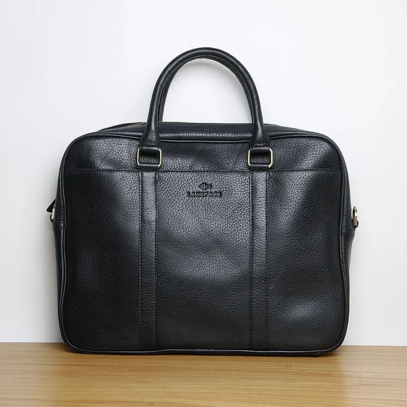LANSPACE genuine leather briefcase men brand high quality leather men