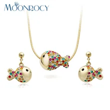 Moonrocy, модная обувь с украшением в виде кристаллов Цепочки и ожерелья и серьги набор циркония рыба розовое комплект ювелирных украшений золотистого цвета, опт, подарок