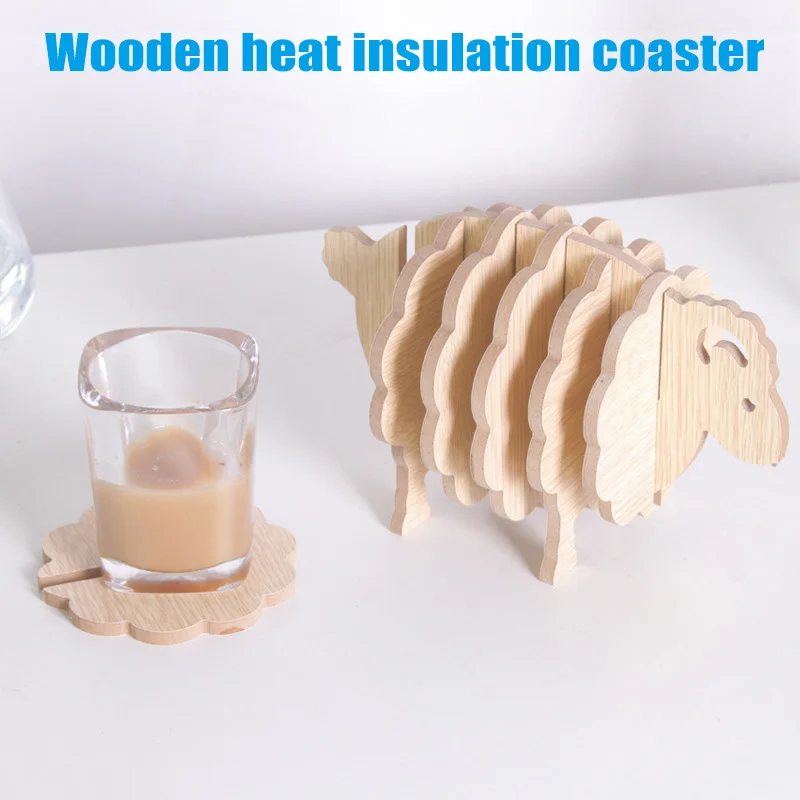 

Hot Cup Mat Pad Set Wooden Coasters Heat Resistant Sheep Shape For Kitchen Home Coffee Tea FQ-ing