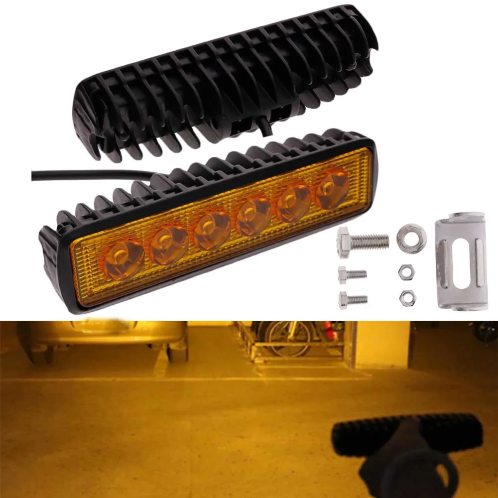 

Bostar 18W 6LED yellow Light Bar Slim Work Light Fog Light Road Lighting for Car Truck SUV Boat Marine Jeep#279600