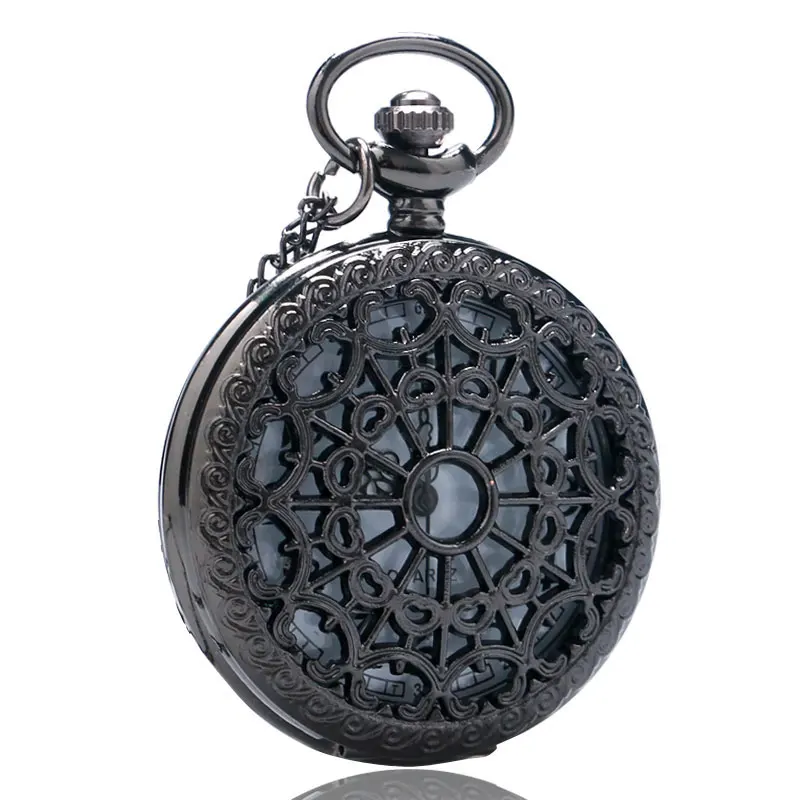 Vintage Black Spider Web Pocket Watch with Chain Necklace Pendant Steampunk Hour Antique Style Gift P242 2