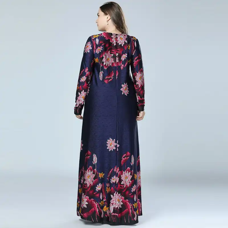 Printed Abaya Muslim Dress Arabic Floral Abayas Kaftan Dubai Maxi Dresses For Women Vestidos Baju Muslim Pesta Navy Blue M 4xl Aliexpress
