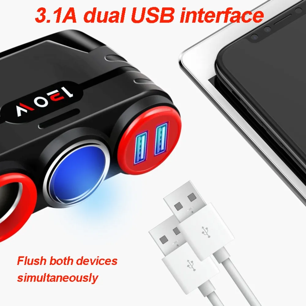 

2 WAY MULTI SOCKET CAR CIGARETTE CHARGER LIGHTER SPLITTER USB DC 12V 24V PLUG blue