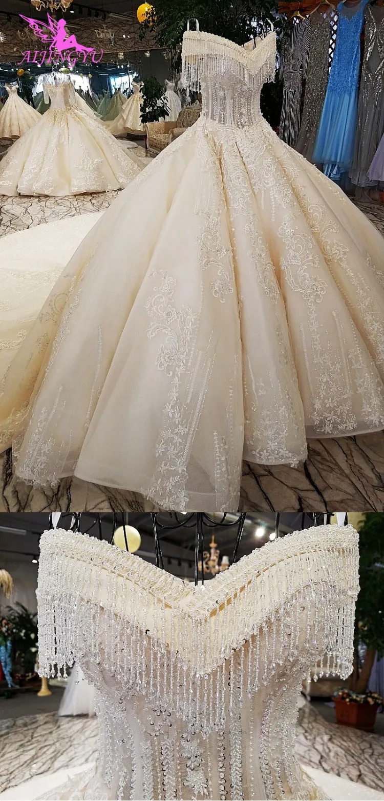 AIJINGYU принцесса свадебные платья Роскошные настоящие образцы магазин платьиц шары Летние покупки мексиканское свадебное платье