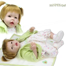 Золотые волосы Реалистичная кукла младенца твердый силикон игрушка Babydoll девушки подарок 22"