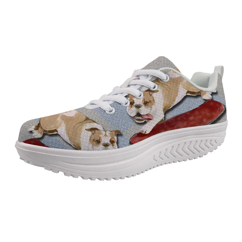 

Sneakers women's shoes breathable white bottom Wedges shoes Platform Height fashion women New french bulldog 3d art print shoes