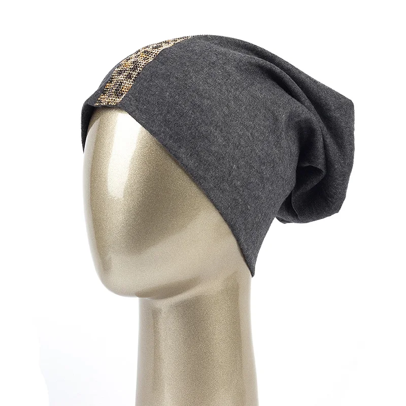 Geebro, новинка, женские, леопардовые, стразы, стрейч, шапочки, унисекс ...