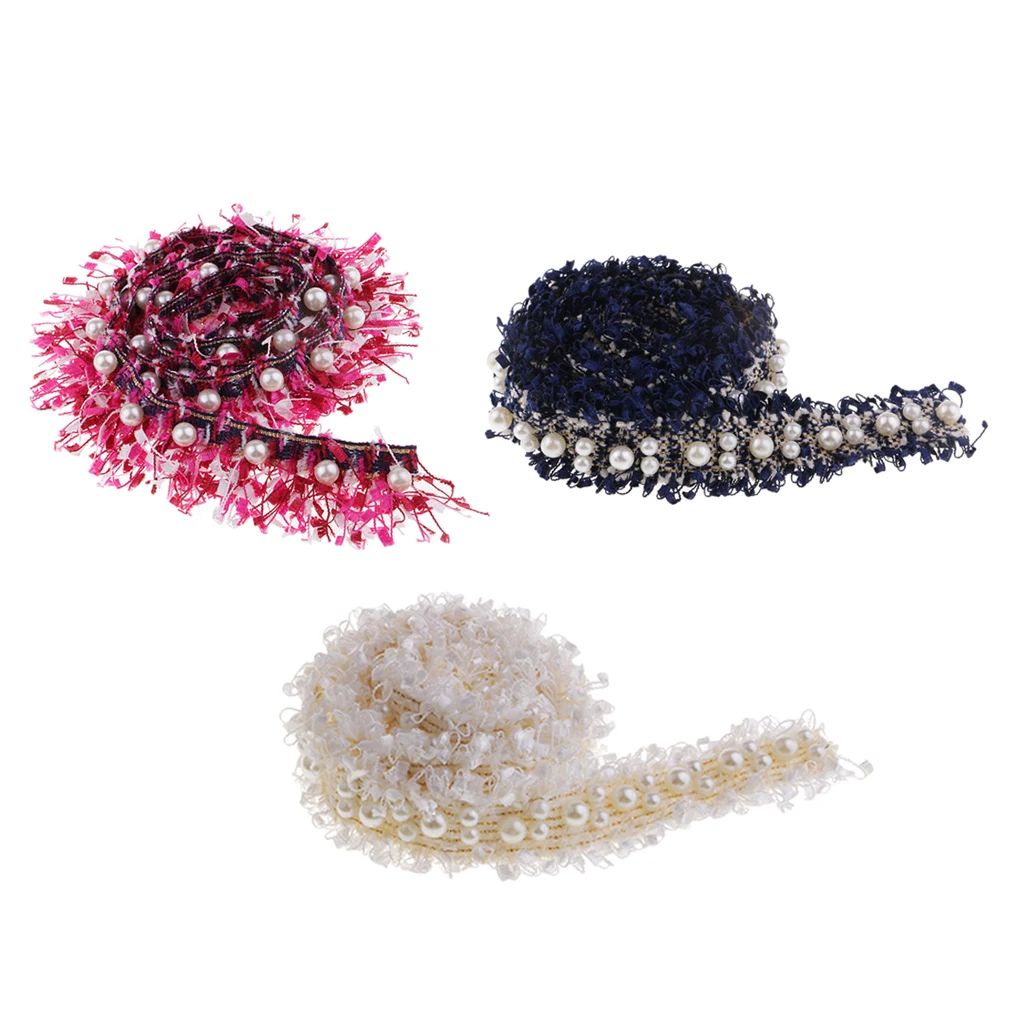 3pcs/1 Yards Handmade Pearl Beaded Embroidery Ribbon Lace Trim Embellishment for Wedding Party Christmas 3/4.5cm