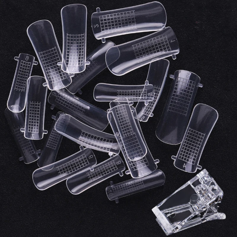 

60 Pcs Quick Building Mold Tips Nail Dual Forms Finger Extension Nail Art UV Gel Builder DIY Manicure Tools with Pinching Clip