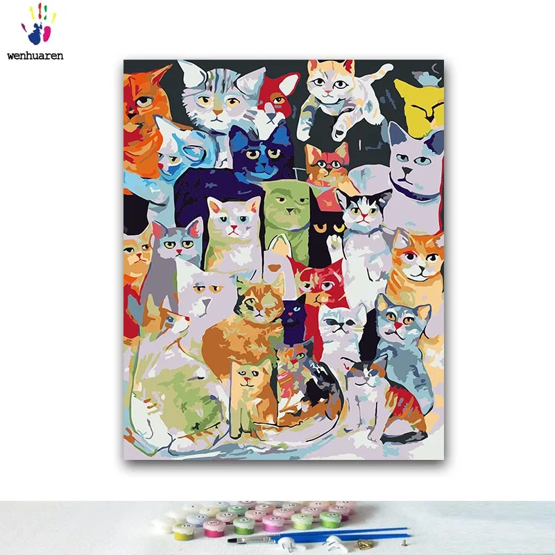 

DIY Coloring paint by numbers a group of cartoon cats paintings by numbers with kits 40x50 framed